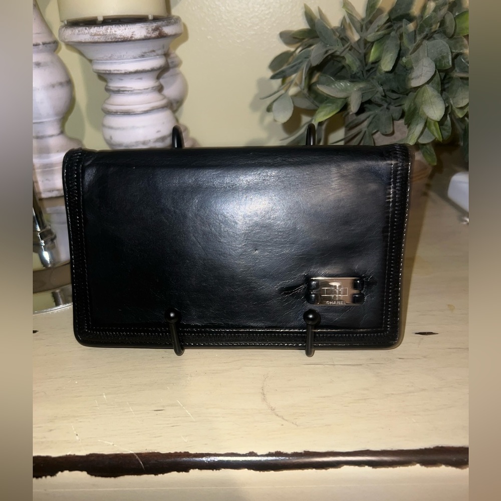 CHANEL Black 2.55 Flap Wallet Calfskin Leather Long Wallet